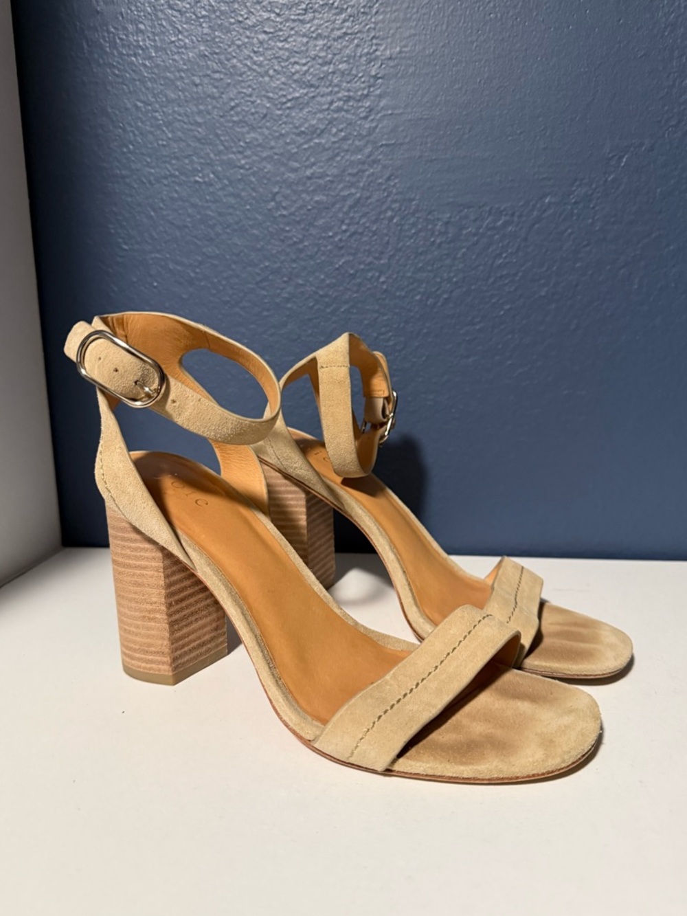 Joie Okaba Vintage Suede Sandals Ankle Strap Block Heel Color Sand Size  38 (8)